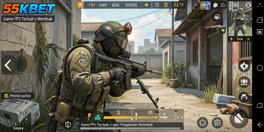 Screenshot gameplay <strong>55KBET</strong> yang menunjukkan aksi seru dalam pertempuran FPS.