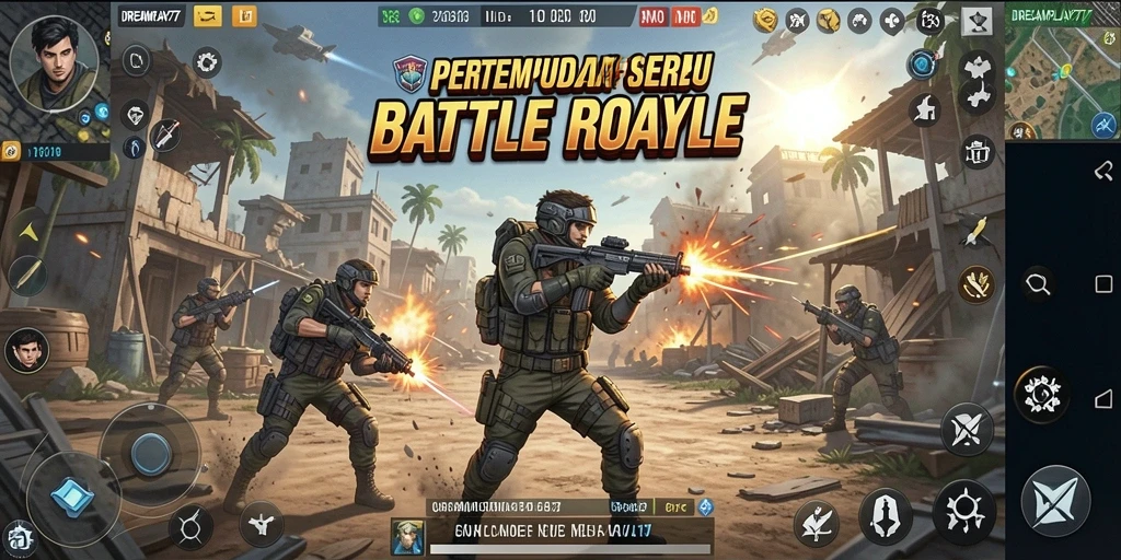 Screenshot aksi pertempuran intens dalam DREAMPLAY77.