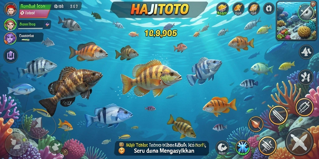 Screenshot menampilkan pemain sedang berburu ikan di HAJITOTO.