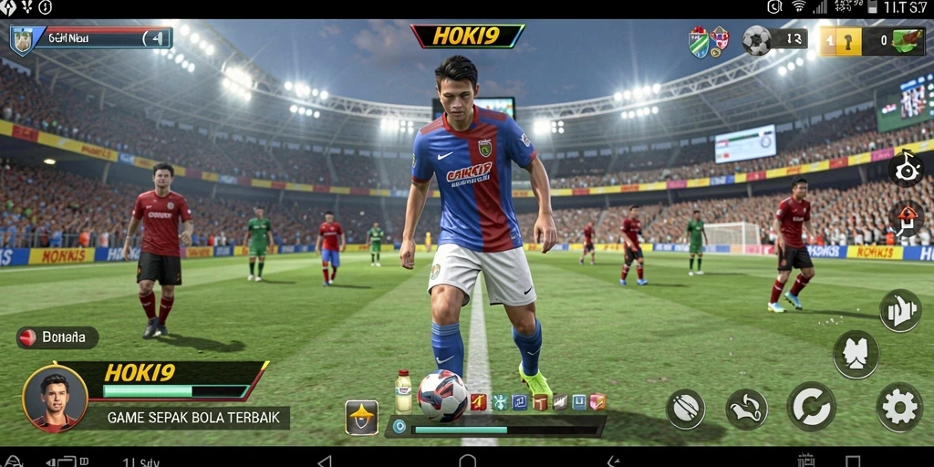 Tampilan gameplay mendebarkan HOKI9 di lapangan sepak bola.
