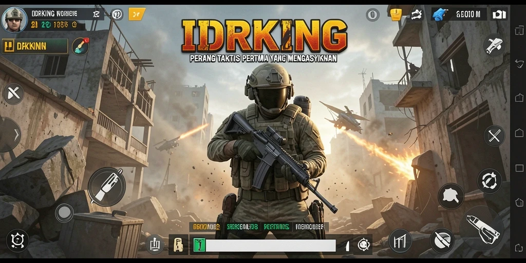 Tangkapan layar gameplay <strong>IDRKING</strong> dengan aksi tembak menembak yang intens.