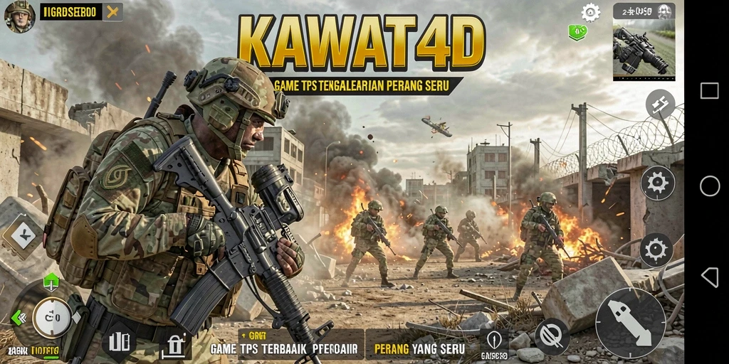Tampilan gameplay menegangkan di KAWAT4D dengan aksi tembak-menembak.