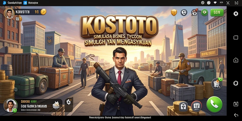 Screenshot gameplay KOSTOTO menampilkan aksi seru membangun bisnis.