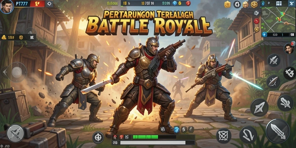 Screenshot gameplay PT777 menampilkan adegan pertarungan sengit dalam mode Battle Royale.