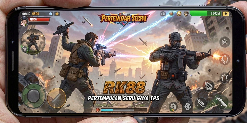 Screenshot gameplay RK88 menunjukkan aksi tembak-menembak seru dalam TPS.
