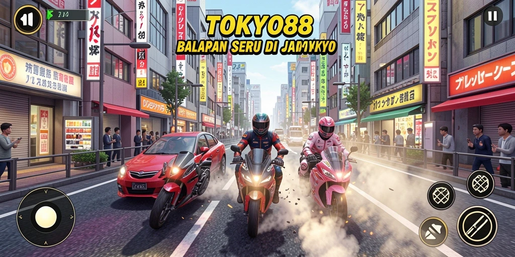 Tampilan seru balapan di jalanan Tokyo yang dinamis.
