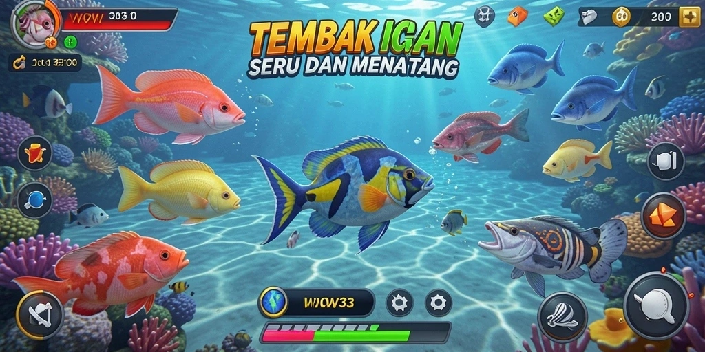 Screenshot WOW33 menunjukkan pengalaman menembak ikan yang seru.